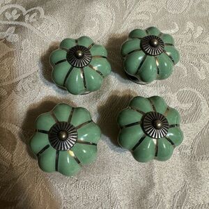Vintage Green Ceramic Knobs for Drawers